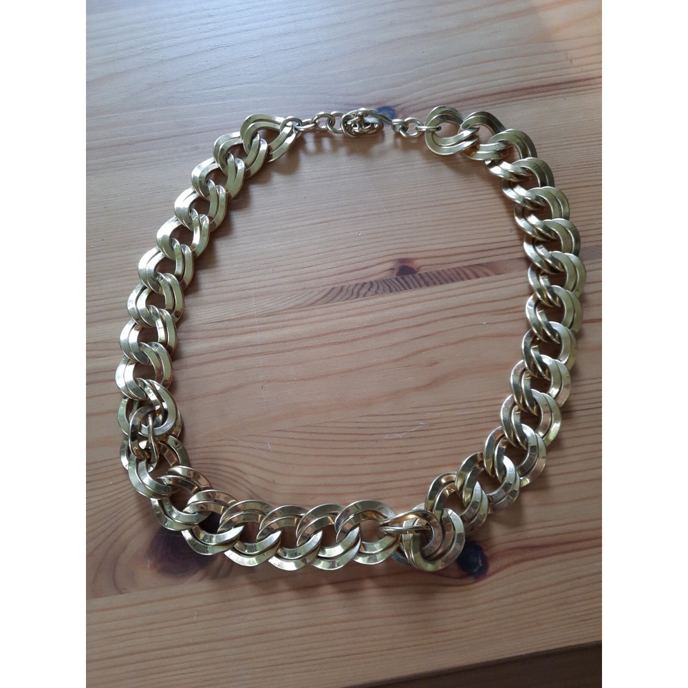 Monet Chunky Chain Collar Gold Tone Vintage Necklace Signed Statement Jewelry